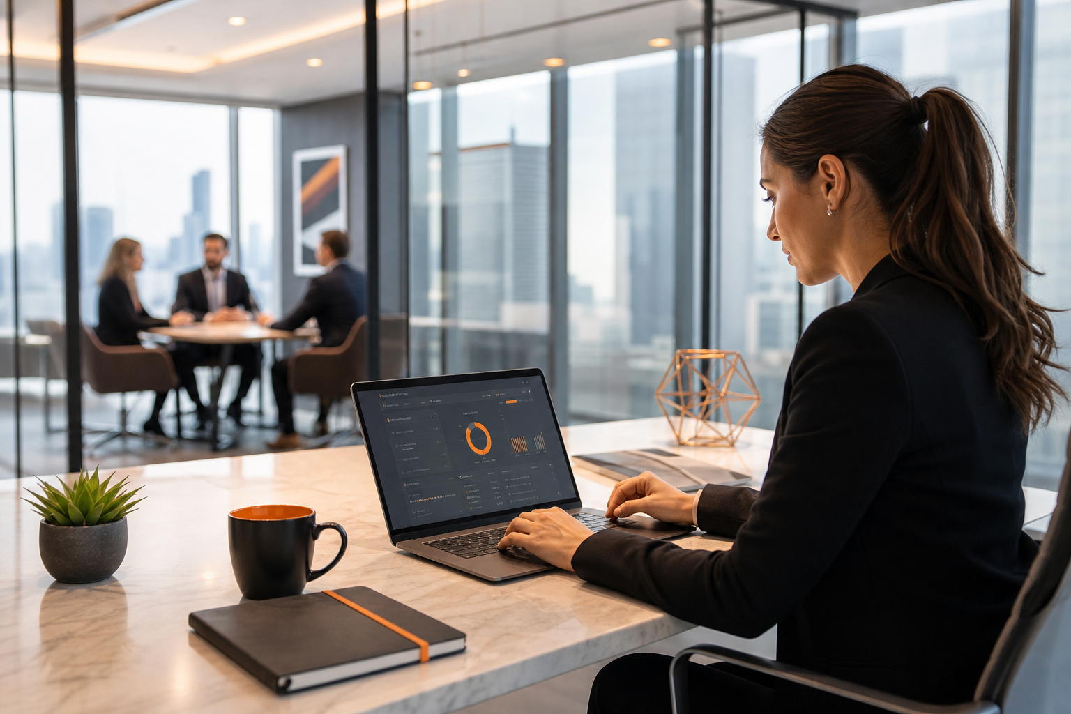 Financial advisors and broker-dealer secure network realistic scene