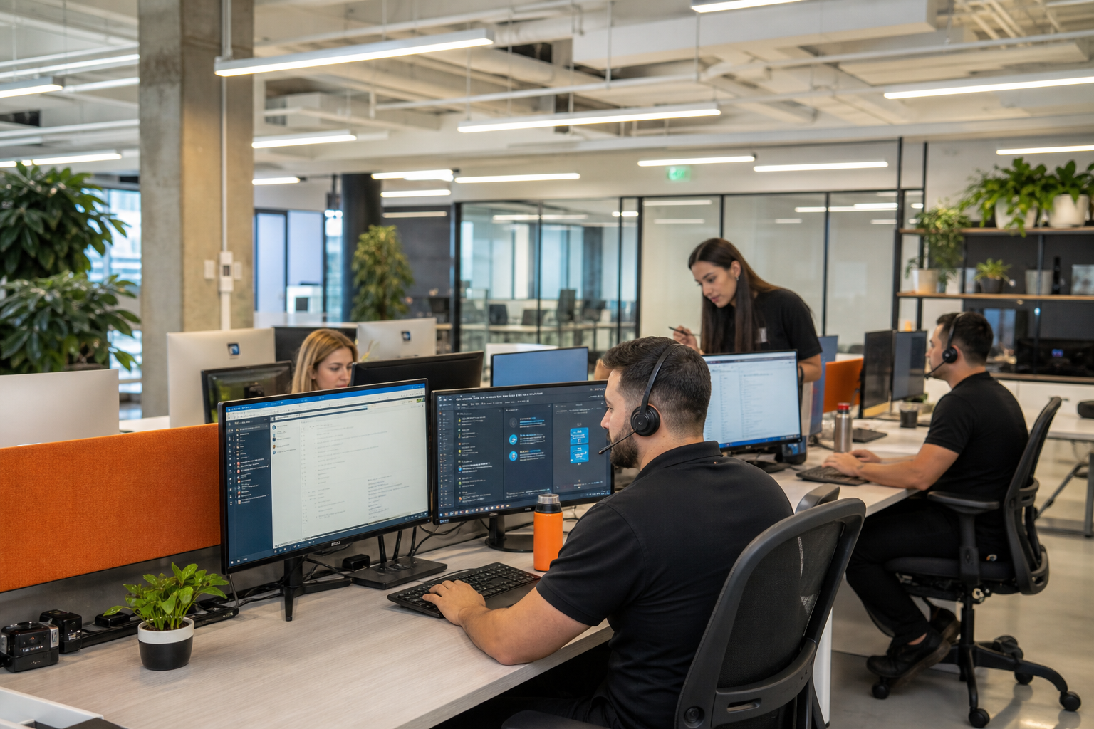 Small business managed IT support team realistic scene